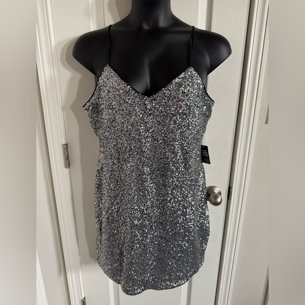 Express Silver Sequin Midi Dress
